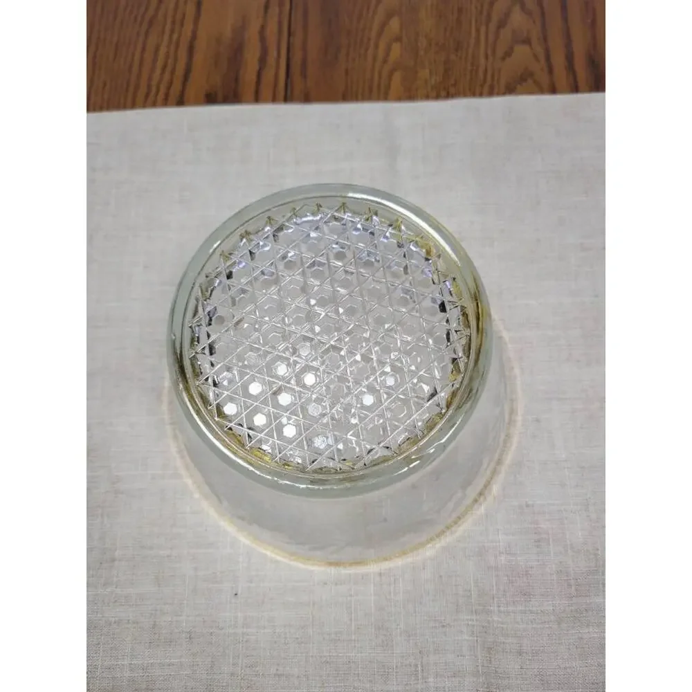 Vintage Glass Ice Bowl Bucket , Grapevine Etched, Gold Trim, Serving Dish